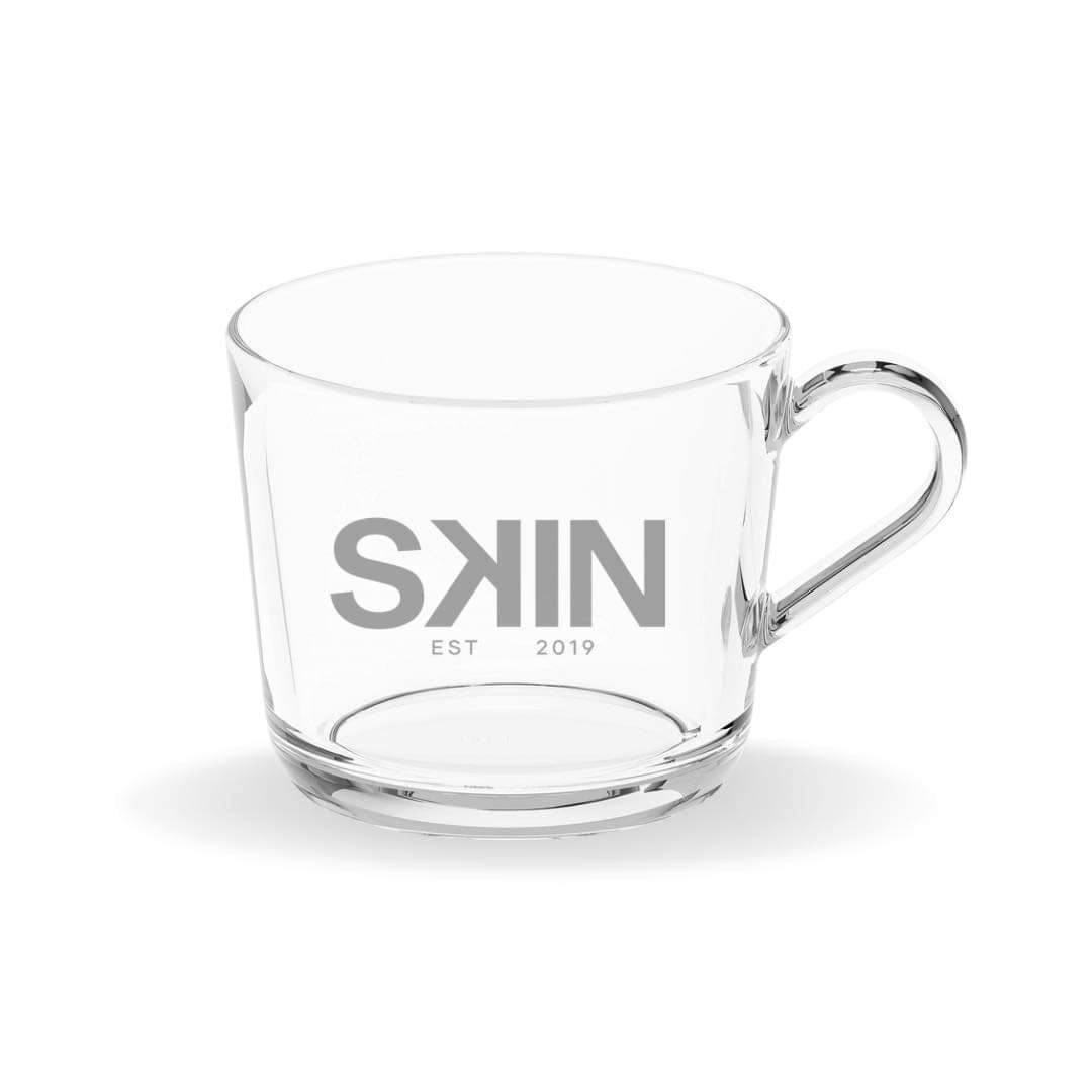 Engraved glass mug