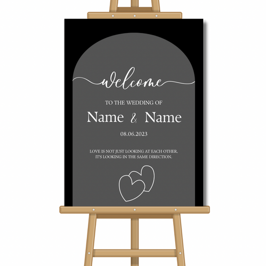 Customised Wedding Welcome Sign - Black & Grey Hearts
