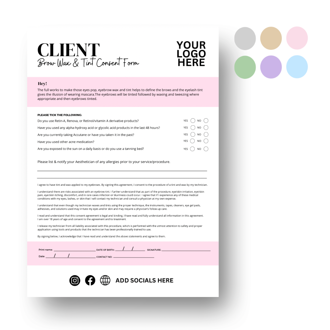 Client Brow Wax & Tint Beauty Consent Form