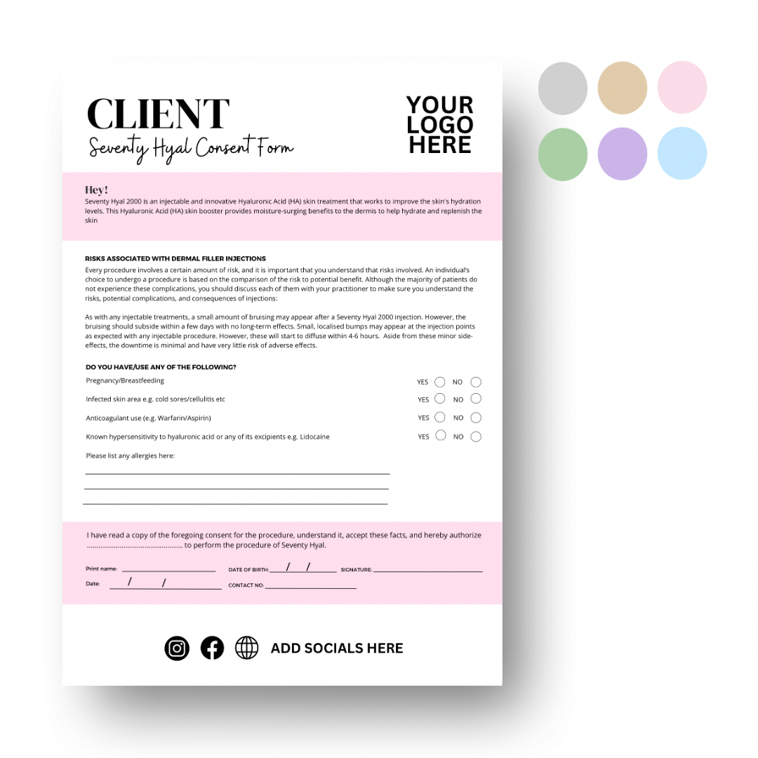 Client Seventy Hyal Beauty Consent Form