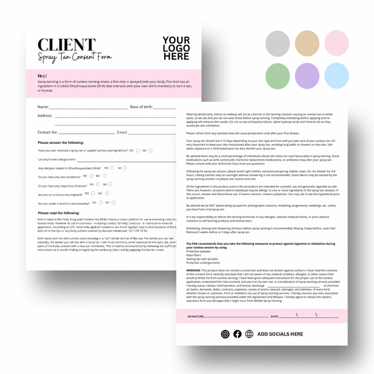 Client Spray Tan Beauty Consent Form