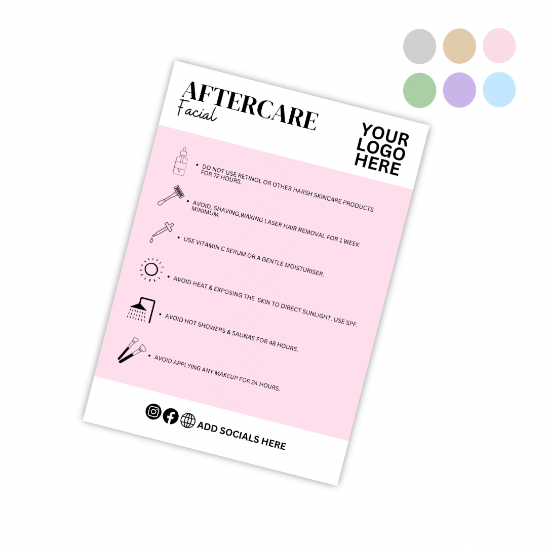 Client Facial Beauty Aftercare Cards