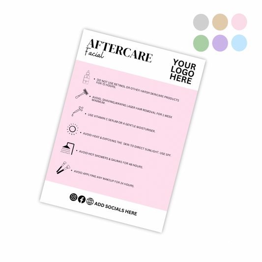 Client Facial Beauty Aftercare Cards