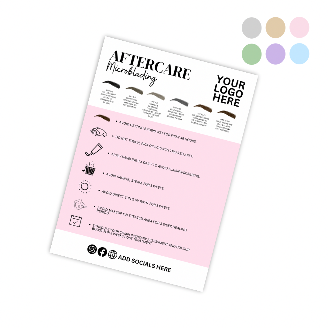 Client Microblading Beauty Healing & Aftercare Cards