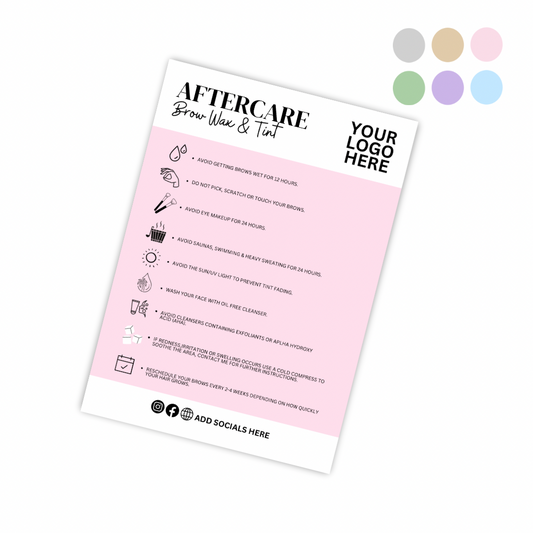 Client Brow Wax & Tint Beauty Aftercare Cards
