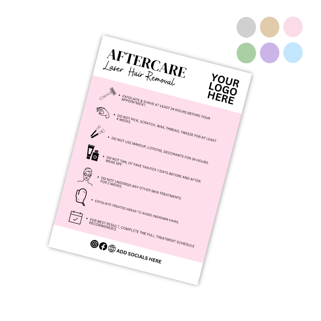 Client Laser Hair Removal Beauty Aftercare Cards