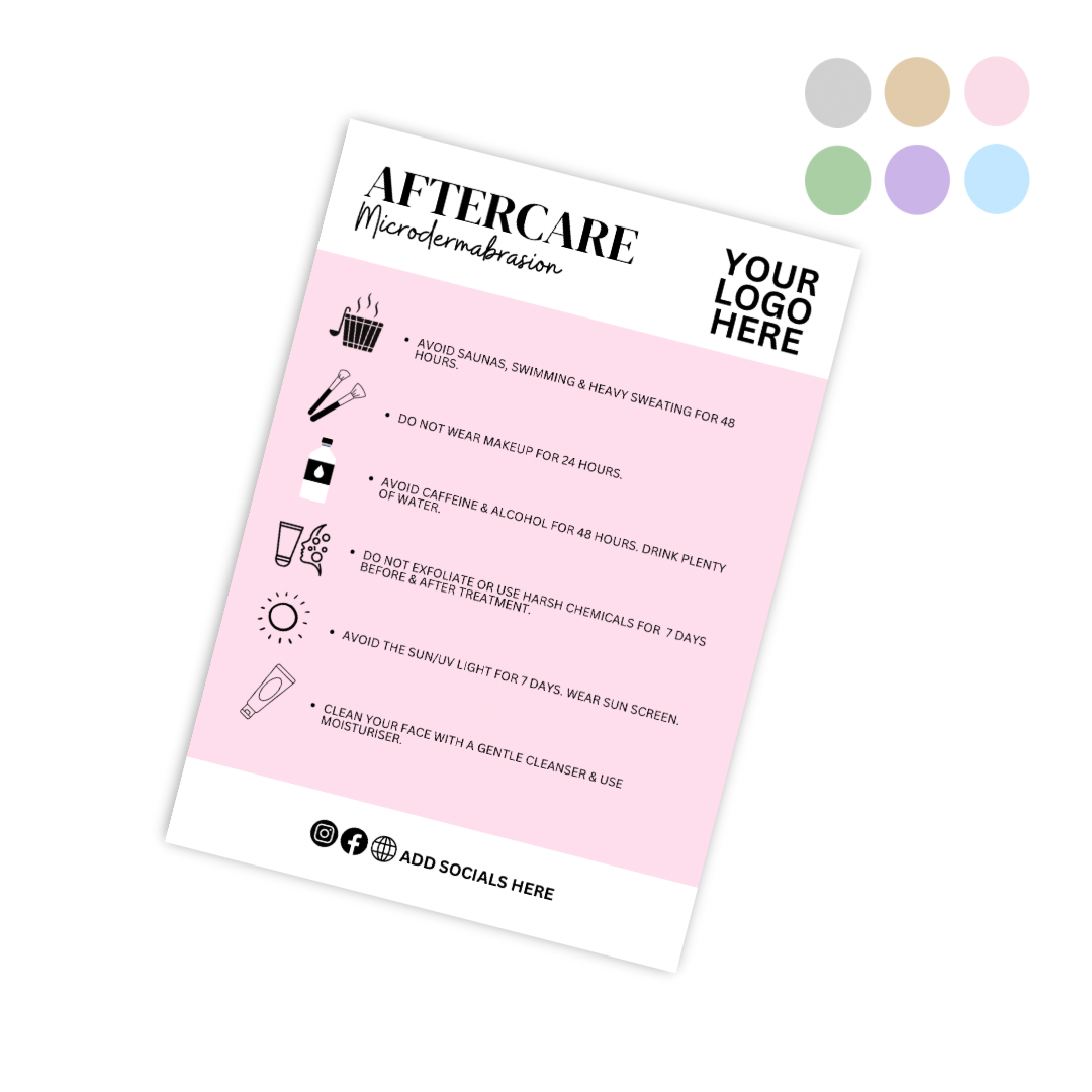 Client Microdermabrasion Beauty Aftercare Cards