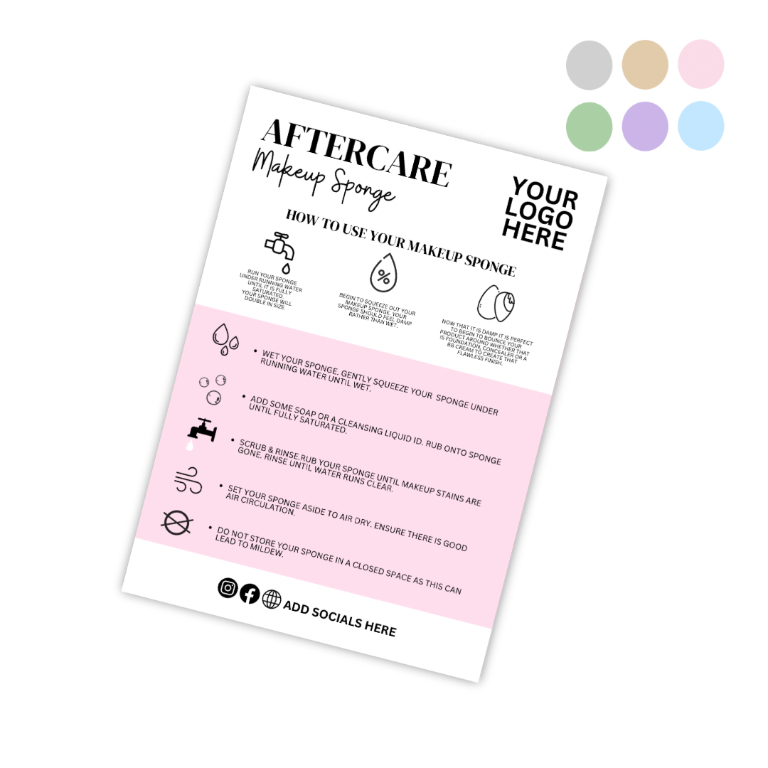 Customer Makeup Sponge How To & Care Cards