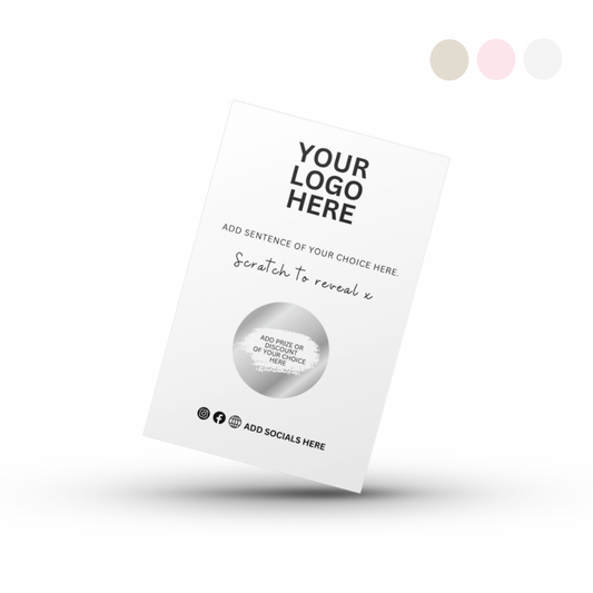 Customised/Branded A7 SILVER Scratch Cards - Grey/Cream/Pink Card