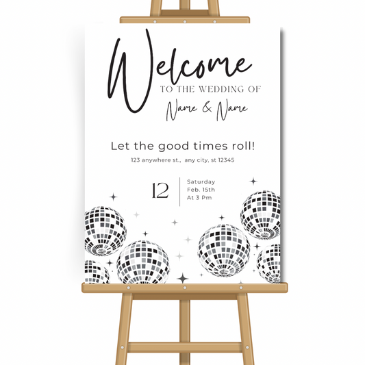 Customised Wedding Welcome Sign - Black & White Disco
