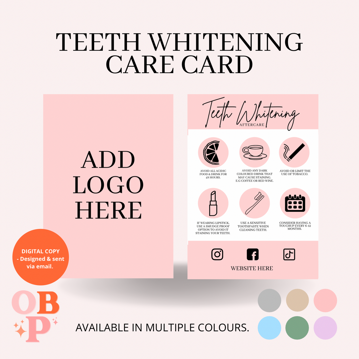 Teeth Whitening Care Cards (Digital Download)