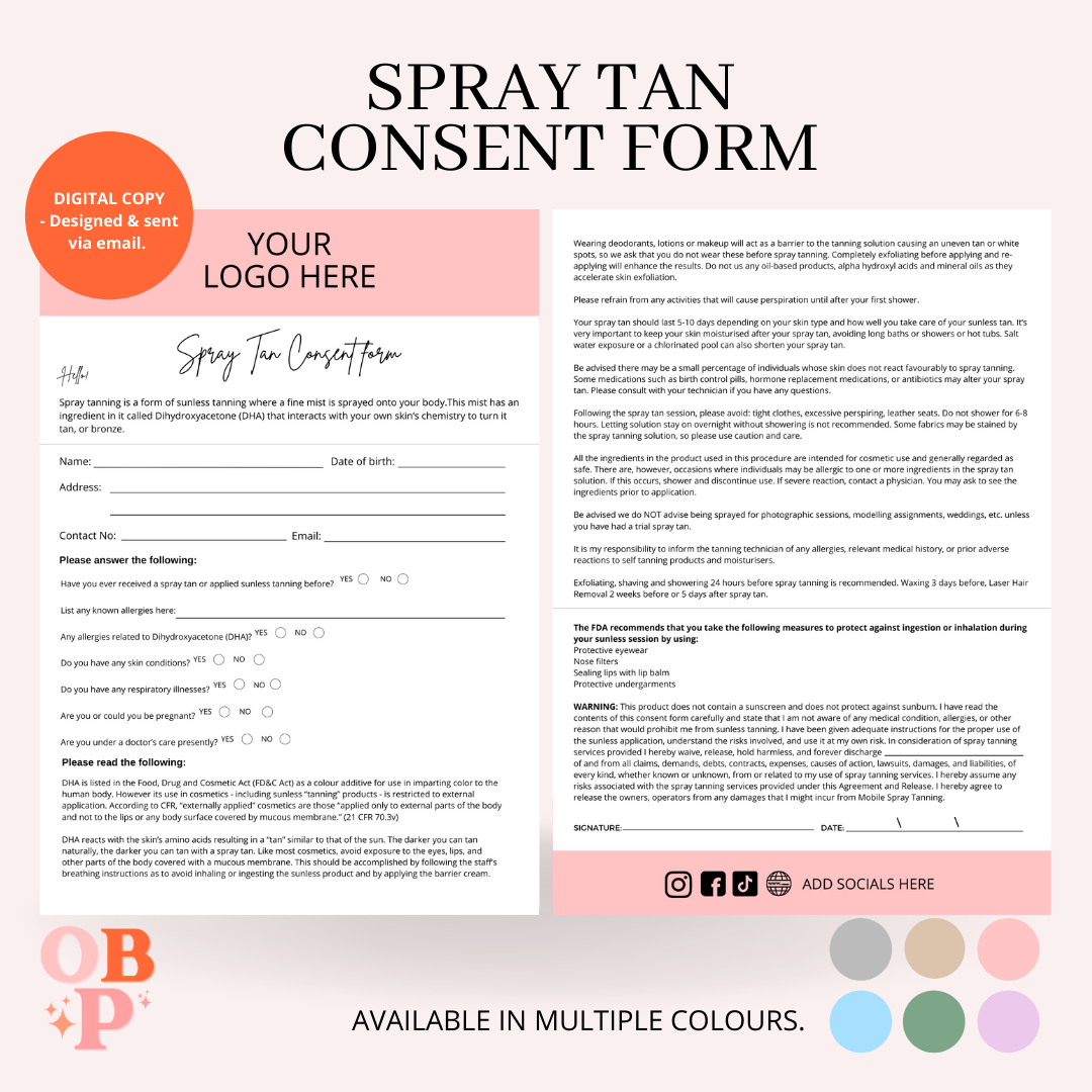 Spray Tan Consent Form (Digital Download)