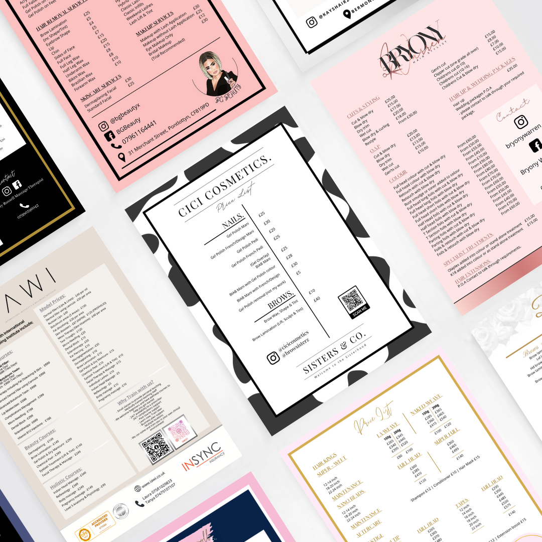 A5 Price Lists Single Sided - Designed & Printed