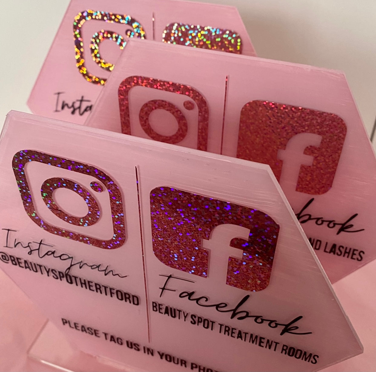 Customised acrylic social media sign with stand - multiple colours available