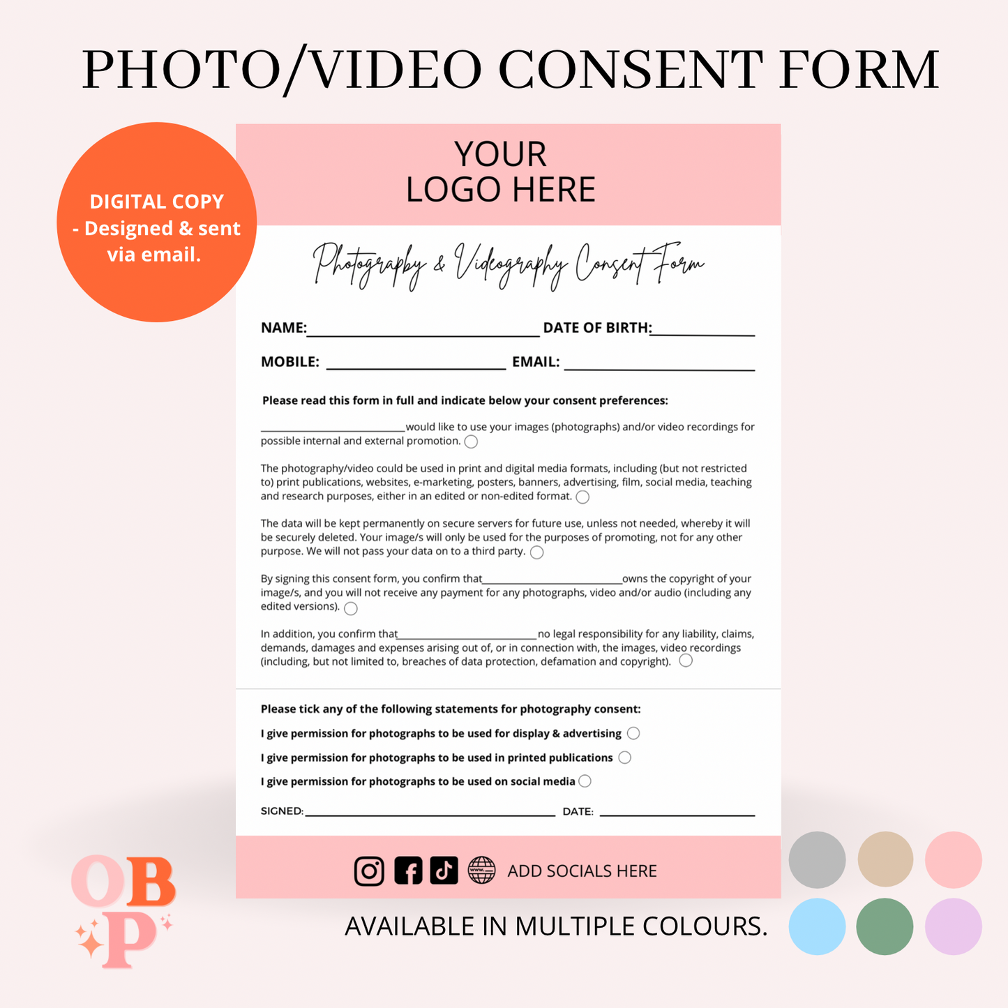 Photography/Videography Consent Form (Digital Download)