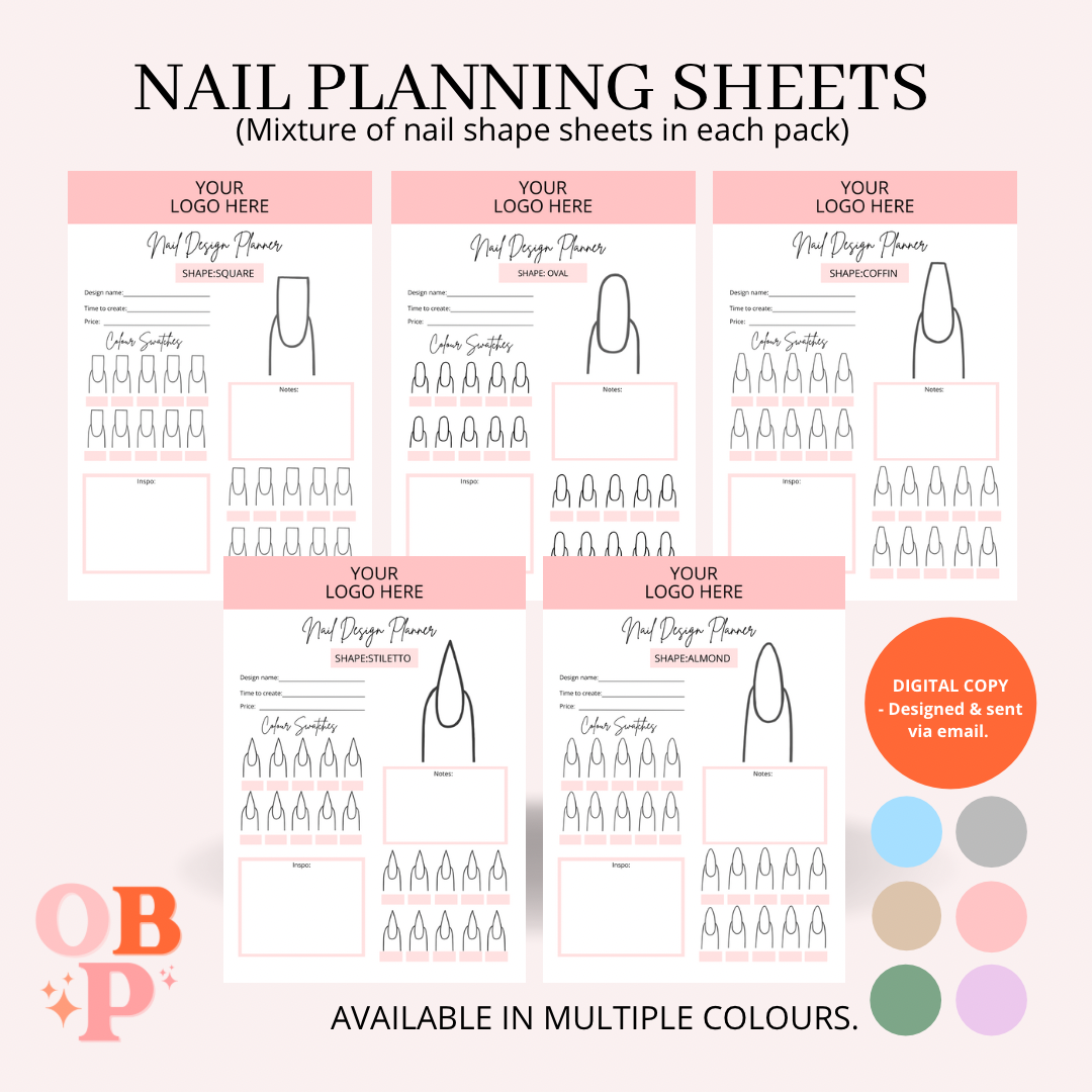 Nail Design planning sheets - each nail shape sheet (Digital Download)